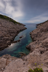 Fototapeta na wymiar Magnificent daily seascape at summer. Rock phenomenon by the sea at Korakonisi, Zakynthos, Greece.