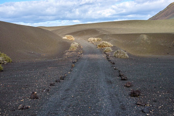Views from guided tour Termesana route in Timanfaya national park, Lanzarote, Canary, Spain.