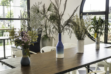 Beautiful flower vase decorated on wooden table