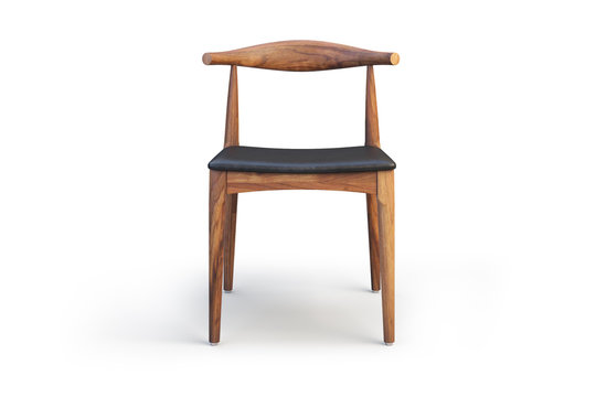 Wooden chair with leather seat. 3d render
