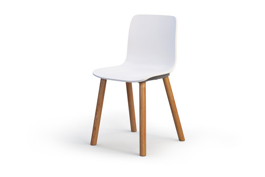 Modern white chair. Wooden base. 3d render