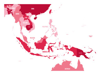 Map of Southeast Asia. Vector map in shades of maroon.