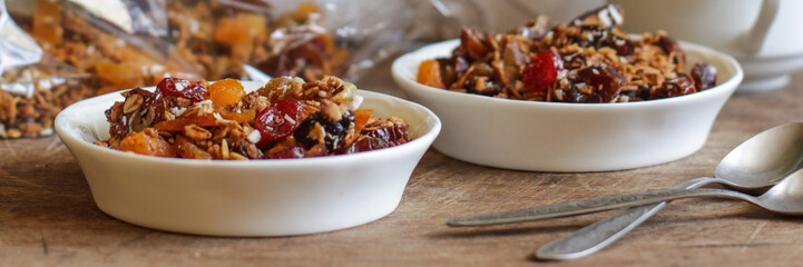 granola with dried fruits and yogurt