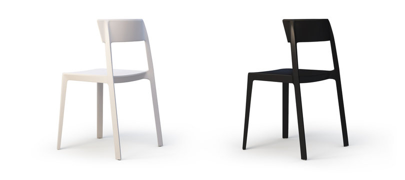 Modern white and black chairs. 3d render