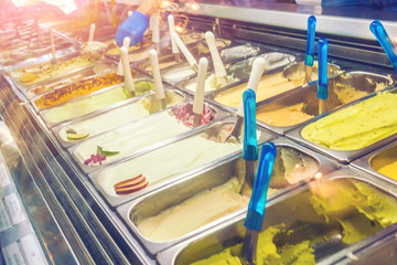 Showcase with ice cream in the market