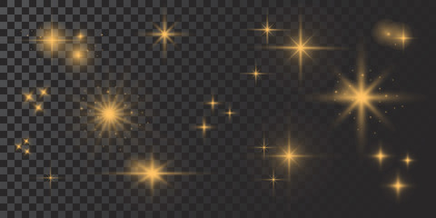 Vector glowing lights effect, flare, explosian and stars. Special effect isolated on transparent background. 