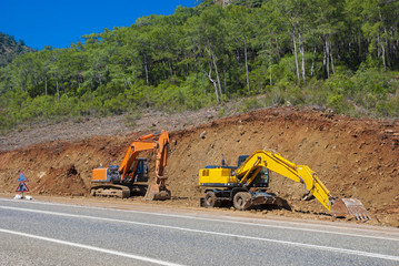 Road works on the highway Fethiye-Mugla, province of Mugla, Turkey
