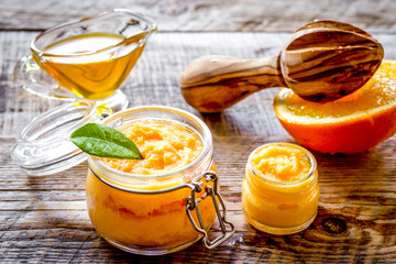 organic citrus scrub homemade on wooden background
