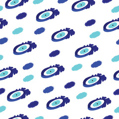 seamless pattern with artistic blue evil eye - symbol of protection