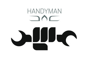 Obraz premium Handyman, worker hold wrench. Can be used for mechanic, repairman, technician support, service.