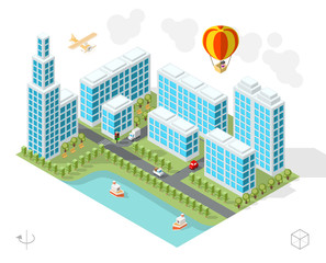 Fototapeta premium Set of Isolated Isometric Minimal City Elements . Town with Shadows on White Background