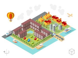 Set of Isolated Isometric Minimal City Elements . Town with Shadows on White Background