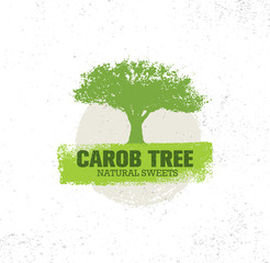 Carob Tree Natural Sweets Organic Food Illustration On Grunge Background - obrazy, fototapety, plakaty