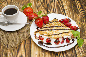 Crepes with Banana and strawberries