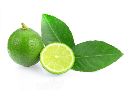  Fresh lime  leaf on white background