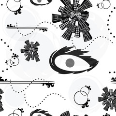 seamless tileable pattern with abstract shapes in black and grey colors