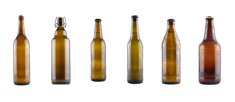 Set of craft beer bottles isolated on white background