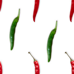 Red and green hot pepper seamless pattern on white  background