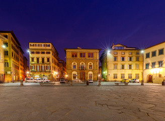 Florence. Square of the Holy Cross at night.