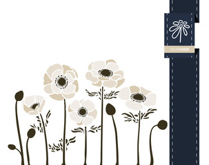 Vector flower greeting banner with anemone and ribbon. International Women's Day. Flat style.