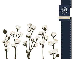 Vector flower greeting banner with cotton and ribbon. International Women's Day. Flat style.