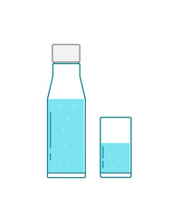 Glass bottle of water with glass