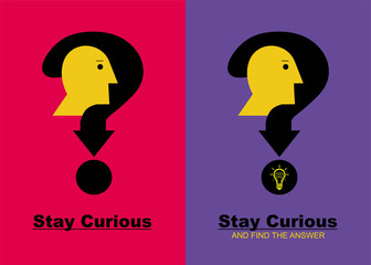 stay curious, head and question mark.