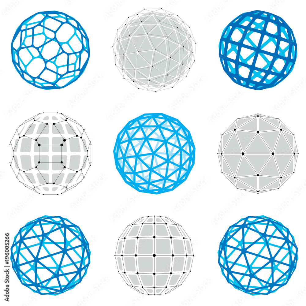 Fototapete collection of abstract vector low poly objects with lines and dots connected. set of futuristic ball