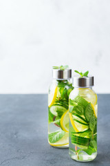 Fresh cool lemon cucumber mint infused water detox drink