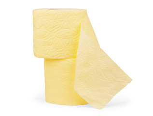 The roll of yellow toilet paper isolated on white background