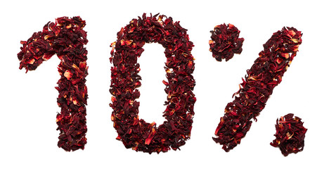 10 percent of hibiscus tea on a white background isolated.