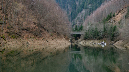 Little river with a bridge in the Transylvanian mountains