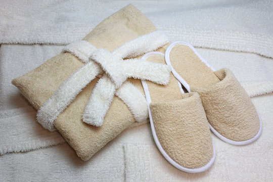 Bath Slippers And Bathrobe