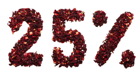 25 percent of hibiscus tea on a white background isolated.