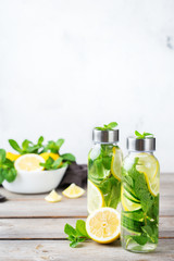 Fresh cool lemon cucumber mint infused water detox drink