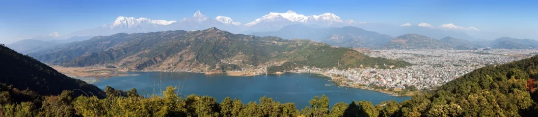 Crédence de cuisine en verre imprimé Manaslu panorama du mont Annapurna, du Dhaulagiri et du Manaslu
