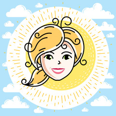 Beautiful women face, human head. Vector character, attractive blonde lady face features.