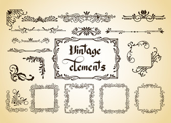 Kit of Vintage Elements for Invitations, Banners, Posters, Placards, Badges or Logotypes.