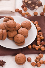 Hazelnut shortbread sandwiches filled with chocolate cream.