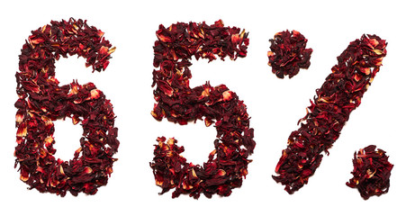 65 percent of hibiscus tea on a white background isolated.