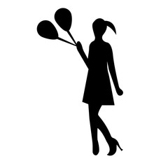 black girl holding balloons silhouette on white background