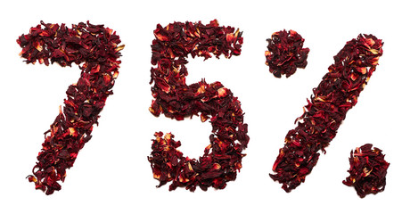 75 percent of hibiscus tea on a white background isolated.