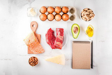 Ketogenic low carbs diet concept. Healthy balanced food with high content of healthy fats. Diet for...