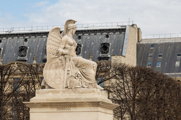 Angel statue at Triumphal Arch Arc de Triomphe du Carrousel at Tuileries. The monument was built...