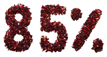 85 percent of hibiscus tea on a white background isolated.