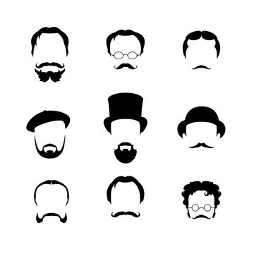 Big set Haircuts, glasses, beard, mustache.