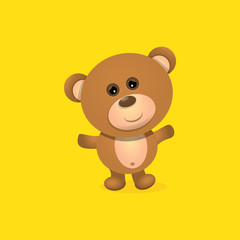 vector funny and ute Teddy bear cartoon character isolated on orange background . funny kids background or greeting card template with plush bear toy