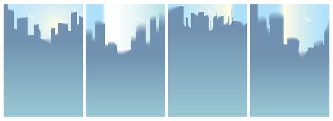 City skyscrapers silhouettes skyline vector illustrations set. Perfect minimal backgrounds with copy space for text.