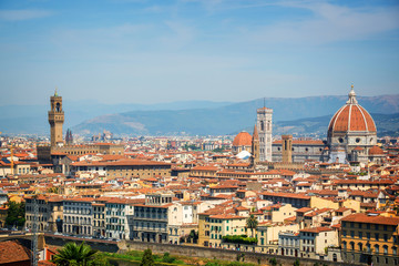 Fototapeta na wymiar Aerial view of Florence with the Basilica Santa Maria del Fiore (Duomo), Tuscany, Italy