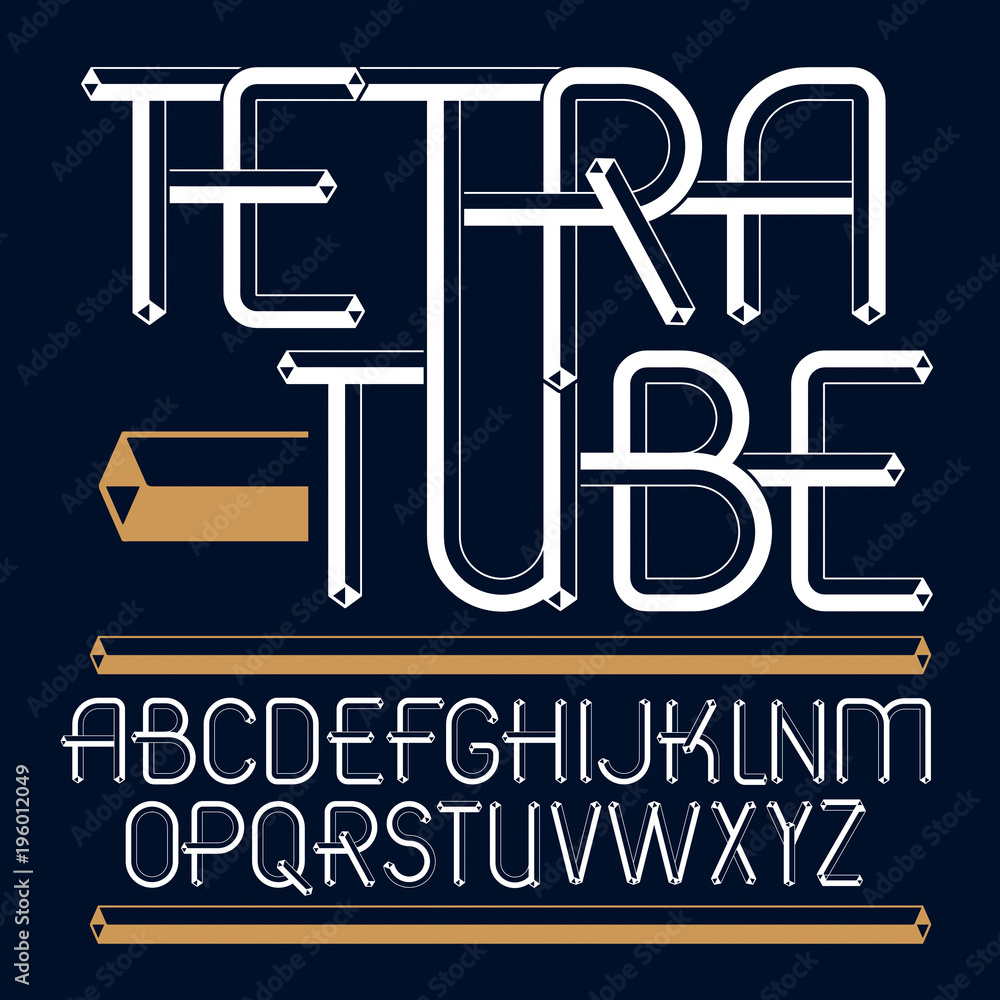 Fototapete Set of trendy fun  vector capital English alphabet letters isolated. Special type font,  script from a to z can be used for logo creation. Made using cube packaging tube design.